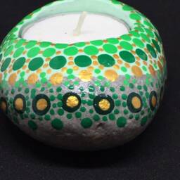 Mandalastein Tea Light Holder - Green Gold Dots - thumbnail 2