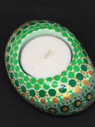 Mandalastein Tea Light Holder - Green Gold Dots - thumbnail 1