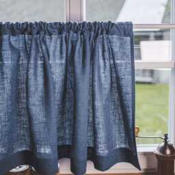 Cornflower Blue Linen Caf?? Curtain - Natural Elegance For Your Space, Breathable Kitchen, Bathroom, Or Small Windows - thumbnail 2