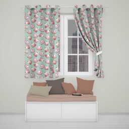 Cute Bunny Donut Dessert Kawaii Mint Background Seamless Pattern Readymade Eyelet Ring Top Thermal 100% Blackout Curtains - thumbnail 1
