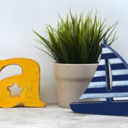 Wooden Boat With Stripes Decor, Nautical Ship Boy Room Decoration, Nursery Sailboat , Stripes Decor - thumbnail 3