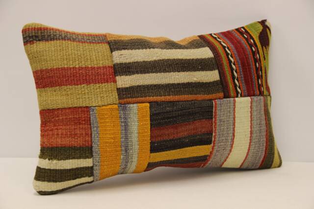 Lumbar Pillow, Patchwork Sofa Pillow, 12x20 in 30x50 cm, Vintage Turkish Kilim Pillow, Home Cushion Cover Boho Pillow 4Oef-1142 - image 1