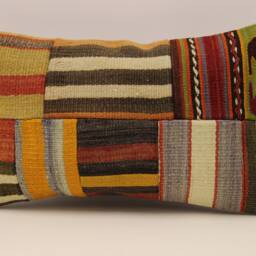 Lumbar Pillow, Patchwork Sofa Pillow, 12x20 in 30x50 cm, Vintage Turkish Kilim Pillow, Home Cushion Cover Boho Pillow 4Oef-1142 - thumbnail 2