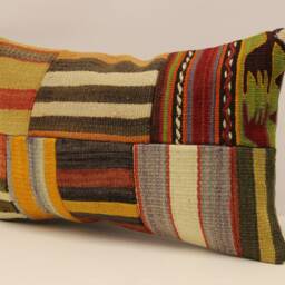 Lumbar Pillow, Patchwork Sofa Pillow, 12x20 in 30x50 cm, Vintage Turkish Kilim Pillow, Home Cushion Cover Boho Pillow 4Oef-1142 - thumbnail 3