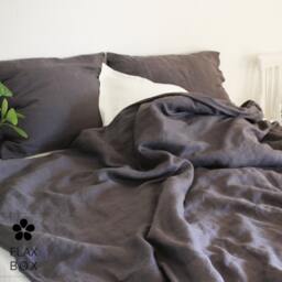 100% Linen Dark Grey Bedding Set, Duvet Cover & 2 Pillow Cases Included - thumbnail 2