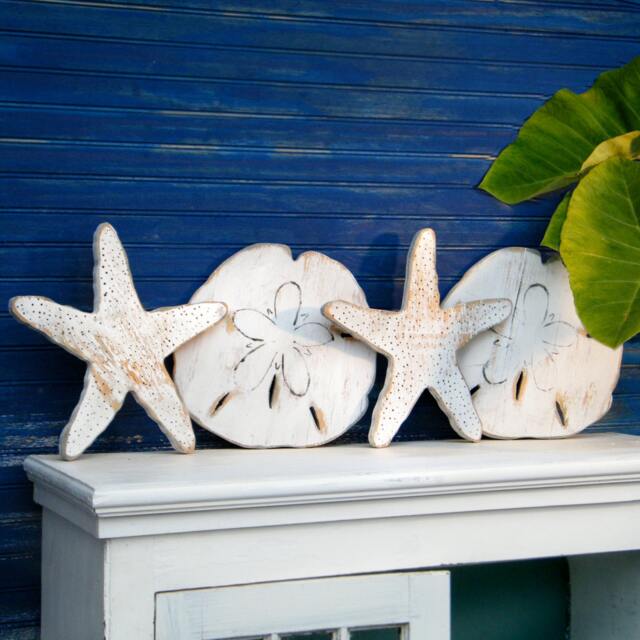 Sand Dollar & Starfish Wall Decor Salty Hugs Kisses 4 Pc Set Wooden Xoxo Beach House Lake - image 1