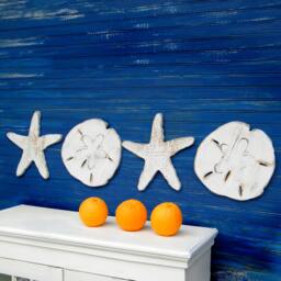 Sand Dollar & Starfish Wall Decor Salty Hugs Kisses 4 Pc Set Wooden Xoxo Beach House Lake - thumbnail 3