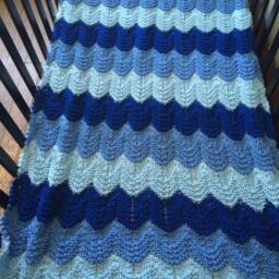 Blue Baby Blanket - Striped Chevron Ombr?? Knitted Shower Gift - thumbnail 2