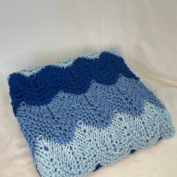 Blue Baby Blanket - Striped Chevron Ombr?? Knitted Shower Gift - thumbnail 3