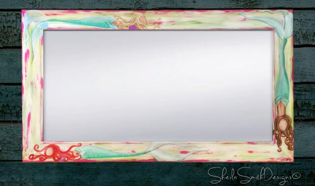 "Beautiful Big Painted Mermaid Mirror, Beach Decor, House Art 22x28"", & 30x36" - image 1