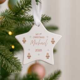 Personalised Baby's 1St Christmas Ornament - First Xmas Gift Star Decoration Nutcracker & Santa Design New Baby Boy Keepsake - thumbnail 2