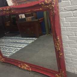 Huge French Louis Ornate 7Ft X 5Ft Mirror Painted Cranberry Red Copper Leaf Gilding - thumbnail 3