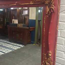 Huge French Louis Ornate 7Ft X 5Ft Mirror Painted Cranberry Red Copper Leaf Gilding - thumbnail 2