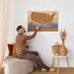 National Park Map Wall Art Travel Gift, Usa Push Pin Apartment Decor, United States 5Th Anniversary Gift Wood Decor - thumbnail 2