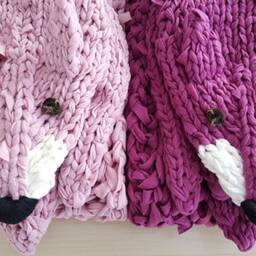 Long Fox Blanket, Chunky Animal Knit Rug, Throw, Lilac Arm Light Pink Blanket - thumbnail 3