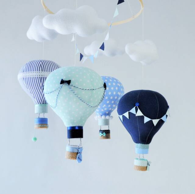 Hot Air Balloon Nursery Mobile Mint, Navy, & Blue Travel Theme - image 1