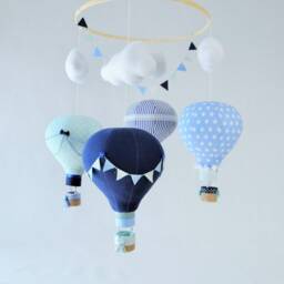 Hot Air Balloon Nursery Mobile Mint, Navy, & Blue Travel Theme - thumbnail 2