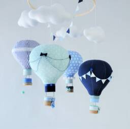 Hot Air Balloon Nursery Mobile Mint, Navy, & Blue Travel Theme - thumbnail 1