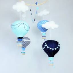 Hot Air Balloon Nursery Mobile Mint, Navy, & Blue Travel Theme - thumbnail 3