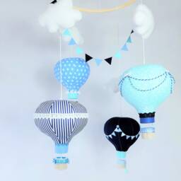 Hot Air Balloon Nursery Mobile Mint, Navy, & Blue Travel Theme - thumbnail 4
