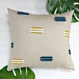 Beige Linen Pillow Cover With Southwestern Motif/Block Printed Indigo Teal Mustard Black White Minimalist Decorative Throw Cushion Bedding - thumbnail 3