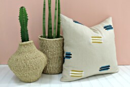 Beige Linen Pillow Cover With Southwestern Motif/Block Printed Indigo Teal Mustard Black White Minimalist Decorative Throw Cushion Bedding - thumbnail 1