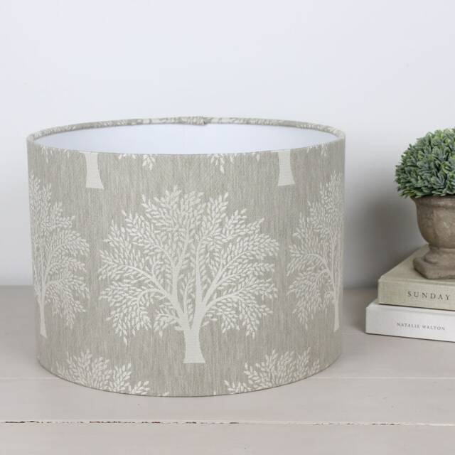 Levanto Stone Brown Grey Wash With Embroidered White Tree Print Lampshade