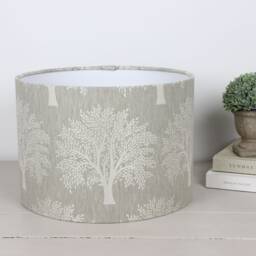 Levanto Stone Brown Grey Wash With Embroidered White Tree Print Lampshade