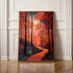 Autumn Forest Path, Art Print, Orange & Red Decor, Living Room Wall Art, Yayoi Kusama Inspired Art, Gift For Coworker, Christmas - thumbnail 1