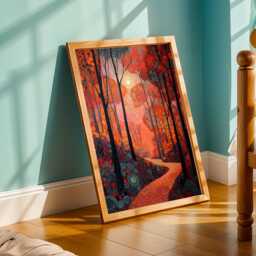 Autumn Forest Path, Art Print, Orange & Red Decor, Living Room Wall Art, Yayoi Kusama Inspired Art, Gift For Coworker, Christmas - thumbnail 3