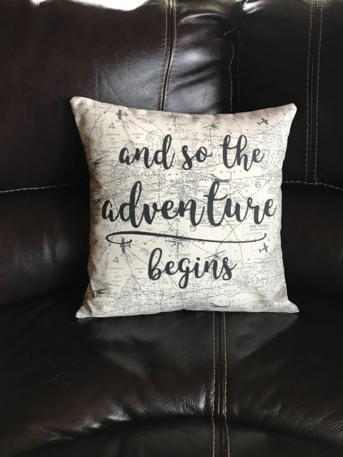 And So The Adventure Begins Decorative Throw Pillow Handmade Quote Decor - image 1
