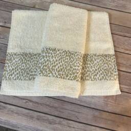Leopard Print Bath Towel Cream & Gold Cotton Trim - thumbnail 3