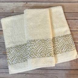Leopard Print Bath Towel Cream & Gold Cotton Trim - thumbnail 2