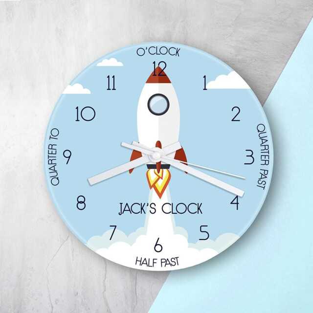 Personalised Kids Rocket Glass Clock - image 1