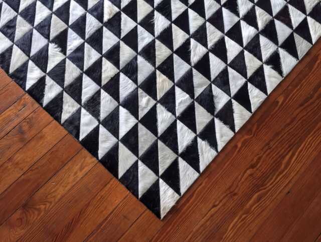 Patchwork Cowhide Rug, Black & White Leather - Handmade, Custom Size - image 1