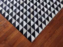 Patchwork Cowhide Rug, Black & White Leather - Handmade, Custom Size - thumbnail 1