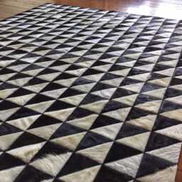 Patchwork Cowhide Rug, Black & White Leather - Handmade, Custom Size - thumbnail 3