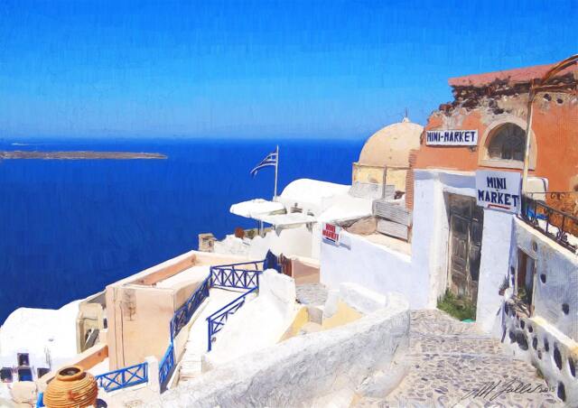 Oia Santorini View 3 Canvas Paper A4 Print Greek Islands Paintings - image 1