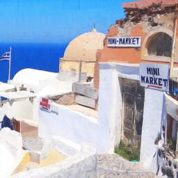 Oia Santorini View 3 Canvas Paper A4 Print Greek Islands Paintings - thumbnail 2