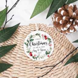 First Christmas Married Personalised Ornament - Ceramic Keepsake Tree Decoration Wedding Gift Heart Bauble Mr & Mrs Style0 - thumbnail 3