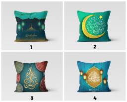 Crescent Moon & Star Ramadan Kareem Cushion Cover, Eid Mubarak Pillow Case, Islamic Religious Case - thumbnail 1