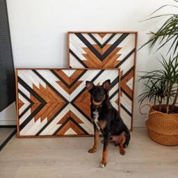 Aztec Wood Wall Art, Latte Geometric Tribal Decor, Wooden Wall Hanging - thumbnail 2