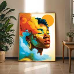 Afrocentric Woman Portrait Print Orange Yellow Sun Motif Contemporary Art - Poster Only - thumbnail 1