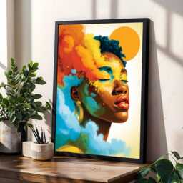 Afrocentric Woman Portrait Print Orange Yellow Sun Motif Contemporary Art - Poster Only - thumbnail 2