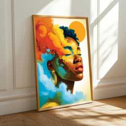 Afrocentric Woman Portrait Print Orange Yellow Sun Motif Contemporary Art - Poster Only - thumbnail 3