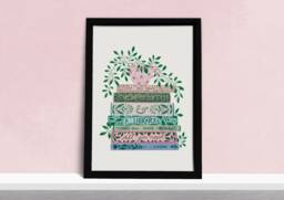 Book Lovers Art Print - Books, Tea & Plants Literary Quote Wall Decor Gifts For Readers Pink Green Watercolour Illustration - thumbnail 1