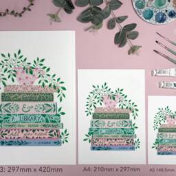 Book Lovers Art Print - Books, Tea & Plants Literary Quote Wall Decor Gifts For Readers Pink Green Watercolour Illustration - thumbnail 3