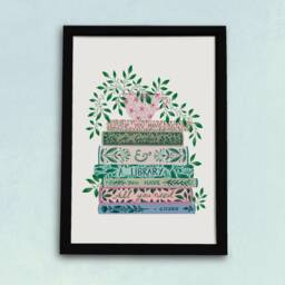 Book Lovers Art Print - Books, Tea & Plants Literary Quote Wall Decor Gifts For Readers Pink Green Watercolour Illustration - thumbnail 2