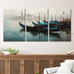 Venice Gondola Canal 3 Panel Split Canvas Wall Art Piazza San Marco Oil Painting Framed Home Decor European Italy Travel Gift - thumbnail 2