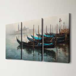 Venice Gondola Canal 3 Panel Split Canvas Wall Art Piazza San Marco Oil Painting Framed Home Decor European Italy Travel Gift - thumbnail 1
